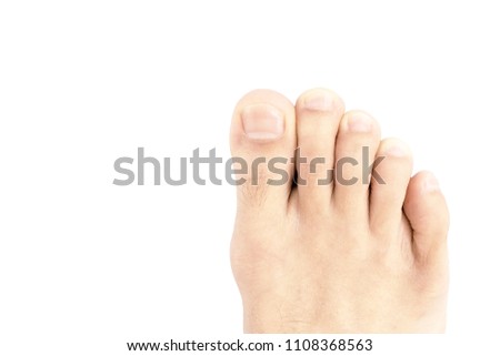 close up foot with toe of healthy man isolated on white background