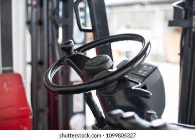 Close Up Of Forklift Steering Wheel, Forklift Driver