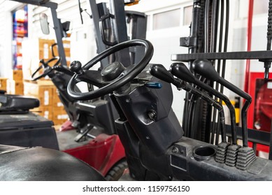 Close Up Of Forklift Steering Wheel, Forklift Driver