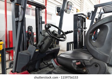 Close Up Of Forklift Steering Wheel, Forklift Driver