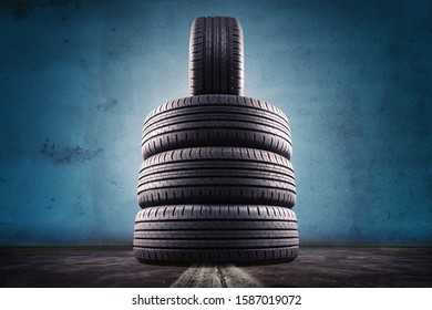 Close Up Of Four Tires