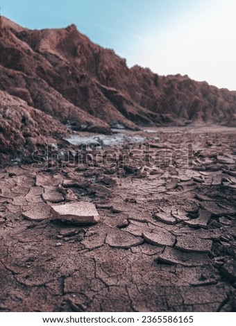 Up close, fragmented arid soil, Mars-like landscapes in the Atacama Desert representing a desolate landscape