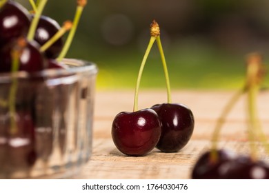 Close up of fresh cherries with selective focus
