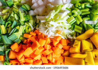 Close Up Of Fresh Chopped Veggies For A Home Cooked Meal