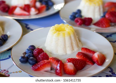 Close Up Of Fresh  Lemon Parfait, Dessert Decorated With Barries