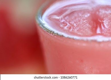 Close Up Of Fresh Pink Smoothie, Summer Cold Sweet Drinks.