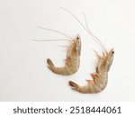 Close up a Fresh Raw shrimp,prawns,Giant Freshwater Prawn, Freshwater Prawn, Giant River Prawn (Macrobrachium rosenbergii ) For cooking seafood food in the kitchen isolated on white backdrop