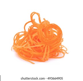 Close Up Of Fresh Shredded Carrots On White Background