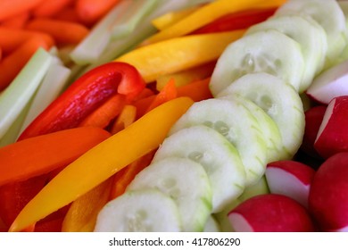 Close Up Of Fresh Vegetables On A Relish Tray.