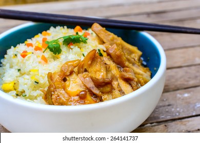 Close Up Of Fried Rice With Teriyaki Chicken