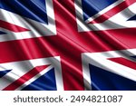 Close up full framed wave United Kingdom Union Jack fabric flag background.