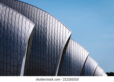 Close, Full-frame Detail On The Contemporary Architecture Of The London Flood Barrier Which Crosses The River Thames Between Silvertown And New Charlton.