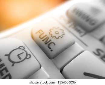 Close up of Function button on remote control. Selective focus