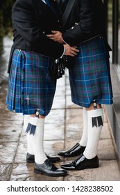 Close Up Of Gay Wedding Male Couple, Wearing A Welsh Kilt