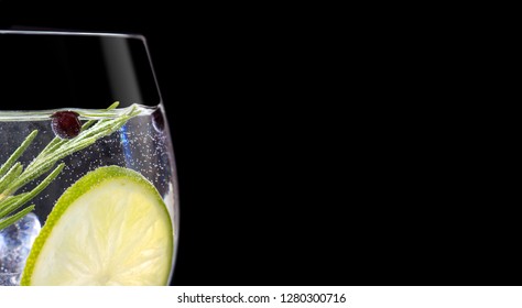 Close Up Of Gin Tonic Glass On Black Background