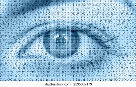 Close up of girl eye with binary code