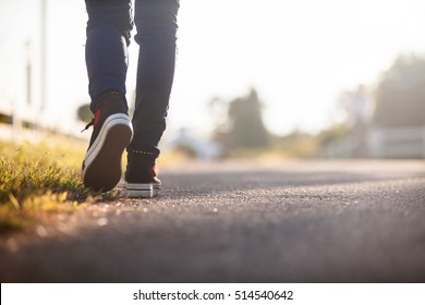 Close up of girl shoes walking - Shutterstock ID 514540642
