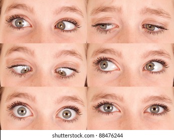 A Close Up Of A Girls Eyes Looking All Different Directions