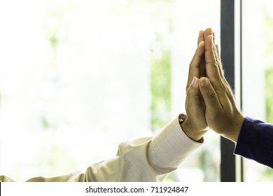 Close Up Give Me Five Your Businessman Hands For Good Business. Success And Encouragement Concept.