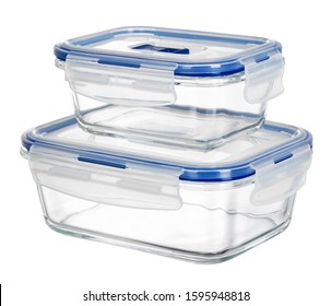 Close Up Of Glass Food Containers Isolated On White Background