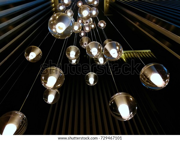 Close Glass Lanterns Hang On Ceiling Stock Photo Edit Now 729467101