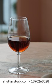 Close Up Of A Glass Of Sweet Madeira Fortified Wine 