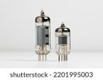 Close up glass vacuum tubes, used in vintage amplifiers.