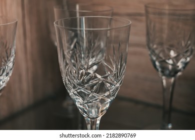 Close Up Of A Glass Of Wine. An Empty Wine Glass. Selective Focus Of A Crystal Glass