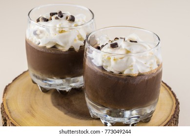 Close Up Of Glasses With Homemade Frozen Hot Chocolate.