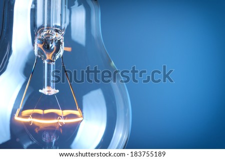 Close up glowing light bulb 