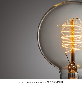 Close up glowing vintage light bulb 