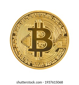 Close up golden coin with bitcoin symbol isolated on white background with clipping path - Shutterstock ID 1937615068