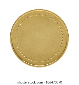 Close Up Of Golden Coin Isolated On White Background