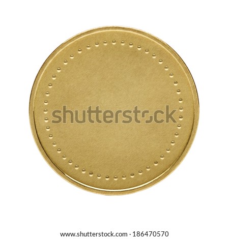 Close up of golden coin isolated on white background