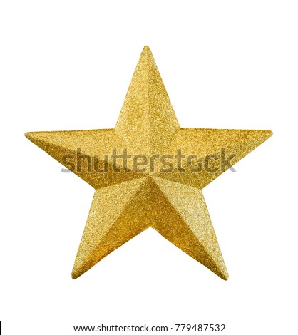 Close up golden star isolated on white background