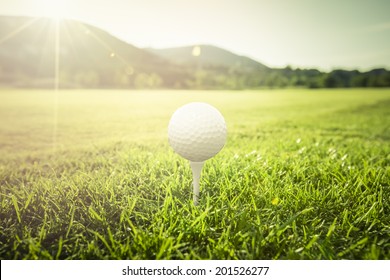 Close Up Of Golf Ball On Tee