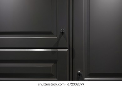 Close Up Of The Gray Door Cupboard.