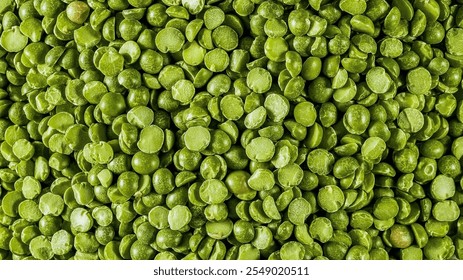 Close up from green split peas background with many details