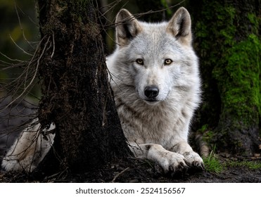 A close up of a Grey Wolf (Gray Wolf) in the trees - Powered by Shutterstock