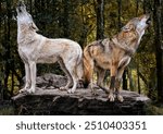 A close up of Grey Wolves howling (Gray Wolves)