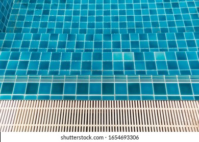 Close up Grille drain sewer around the swimming pool  Water recirculation system  Wastewater treatment 