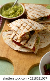 Close Up Of Grilled Tortilla With Meat Top View Mexican Food