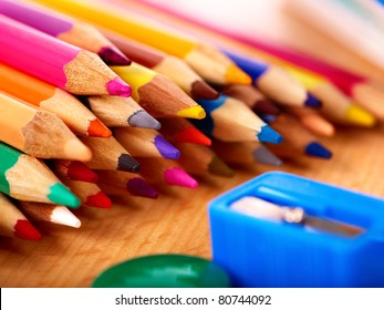 Close Up Of Group Art School Supplies.