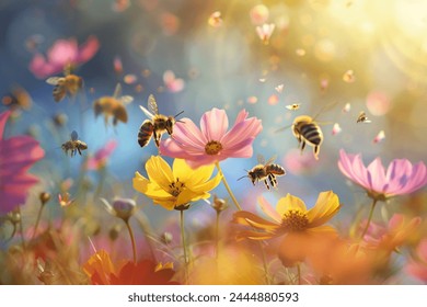 Close up group of bees on a flower - Powered by Shutterstock