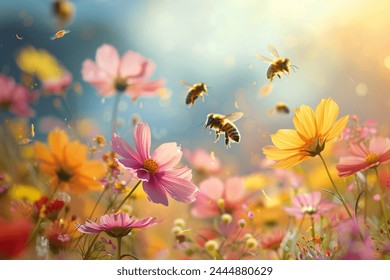 Close up group of bees on a flower - Powered by Shutterstock