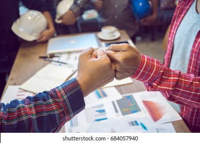 Close Up Group Of Peoples Joining Hands For Starting Joint Business, Common Goal, Successful Team Building, Motivated Enthusiastic Co-workers Starting Work On Project, Running Company Together