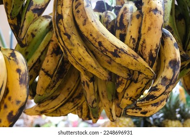 Close up a group of plantain is kind of banana that is cooked. Selective focus. - Shutterstock ID 2248696931