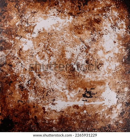Close up grunge brown and white abstract uneven background texture of vintage weathered surface with defects, stains and scratches