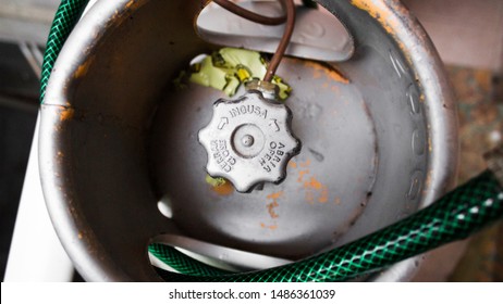 Close Up To A Grunge Gas Cylinder From Top View