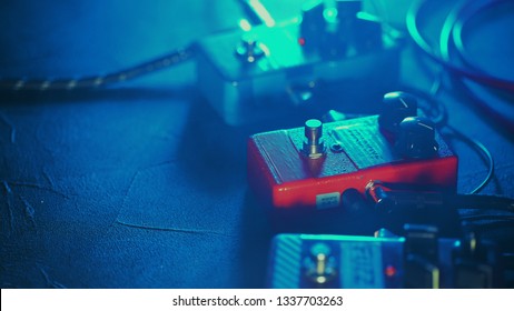 Close up of guitar pedals. music effect loop machine. Macro view - Powered by Shutterstock